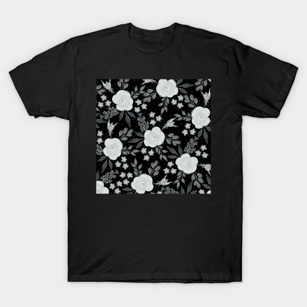 Black White Roses Watercolor Painting T-Shirt by NdesignTrend